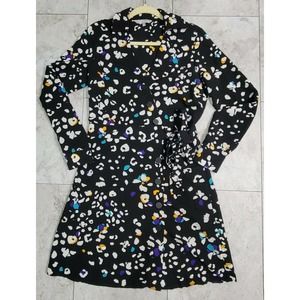Red Herring Size 10 Dress Long Sleeve Floral Black V Neck Button Front Tie Waist